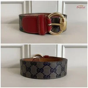 Auth GUCCI Beige/Blue/Red GG Crystal Coated Canvas Horsebit Buckle Belt 85/34 Auth GUCCI Beige/Blue/Red GG Crystal Coated Canvas Horsebit  main image 4